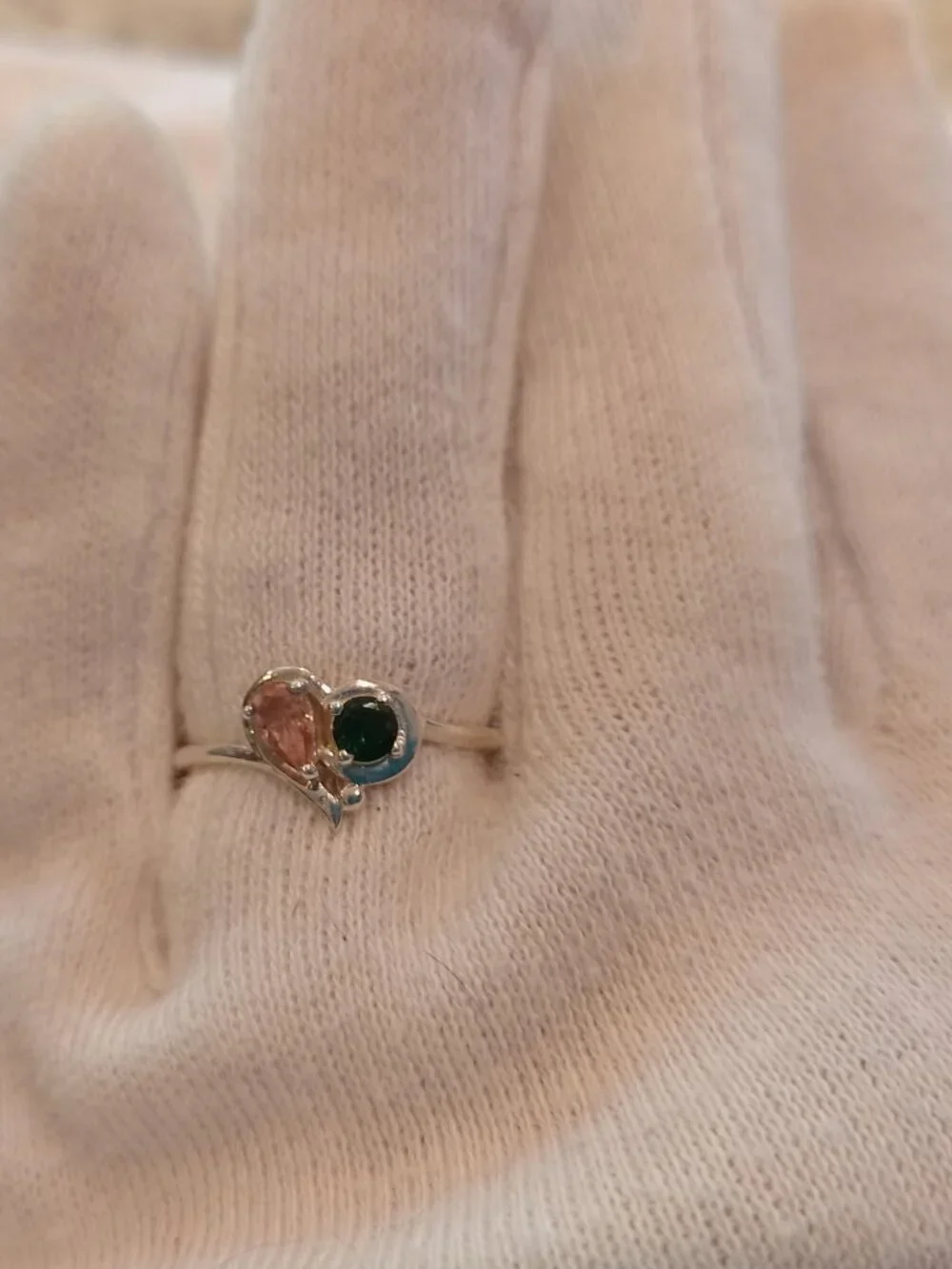 Delicate heart ring, pink & green tourmaline (natural), .925 silver, size 7 - Picture 7 of 7